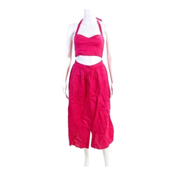 NWT REFORMATION Hot Pink Orzo Linen Two Piece Sleeveless Midi Dress US 2 Barbie - Picture 7 of 10